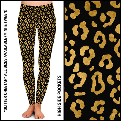Glitter Cheetah Leggings with High Side Pockets