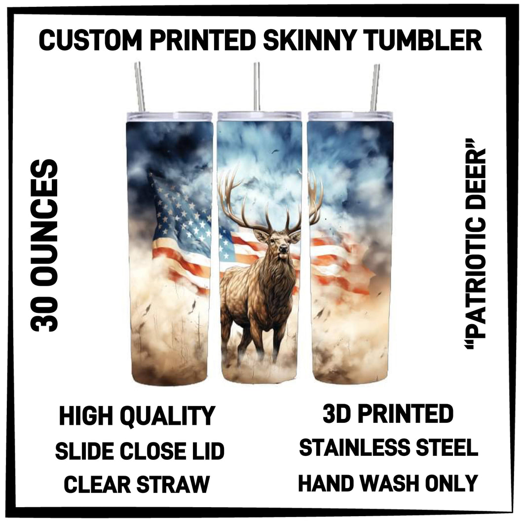 Patriotic Deer 30oz Skinny Tumbler